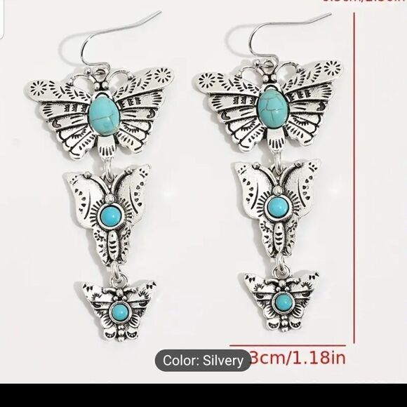 Vintage style turquoise butterfly earrings - Picture 7 of 10